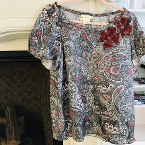 PureDKNY silk beaded paisley top